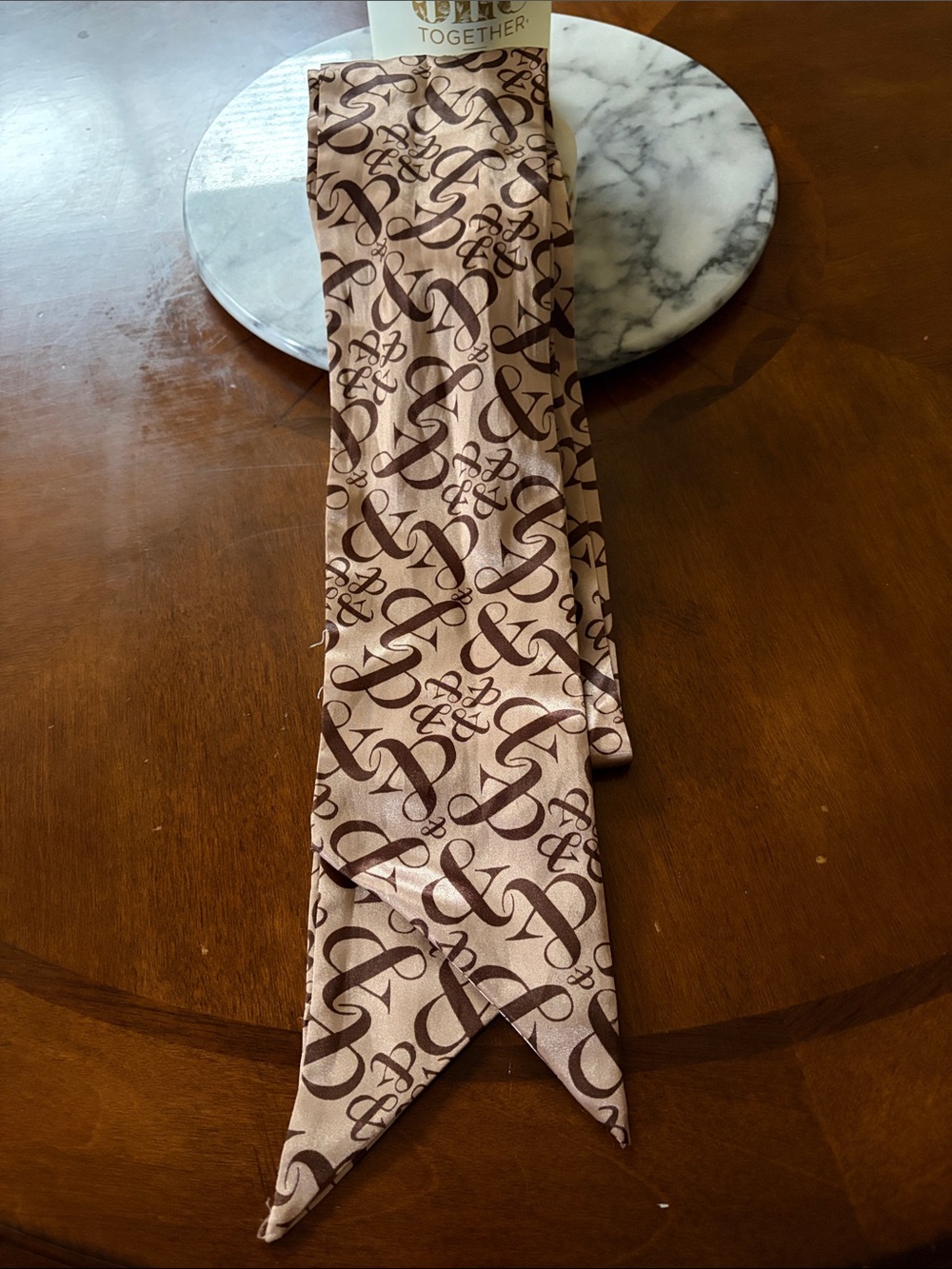 Luxury Monogram Scarf - Brown on Cream